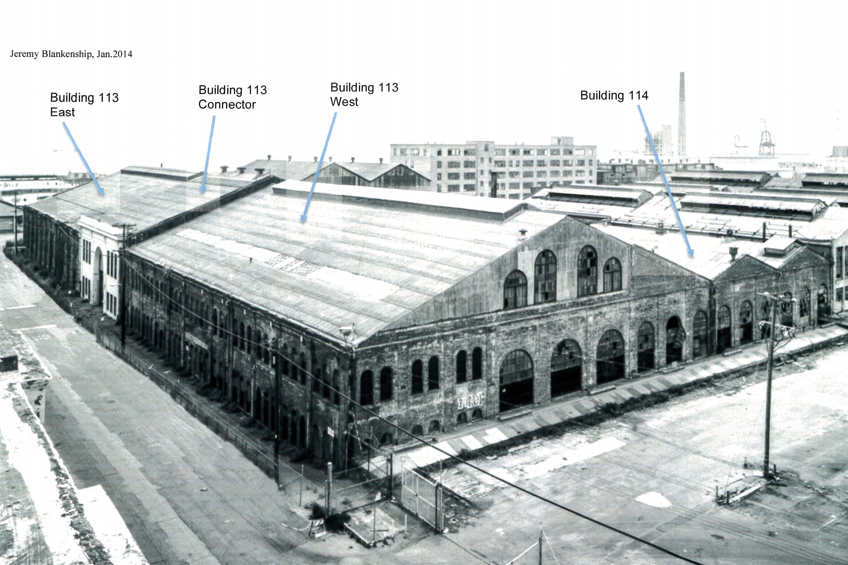 Aerial view of Buildings 113 and 114